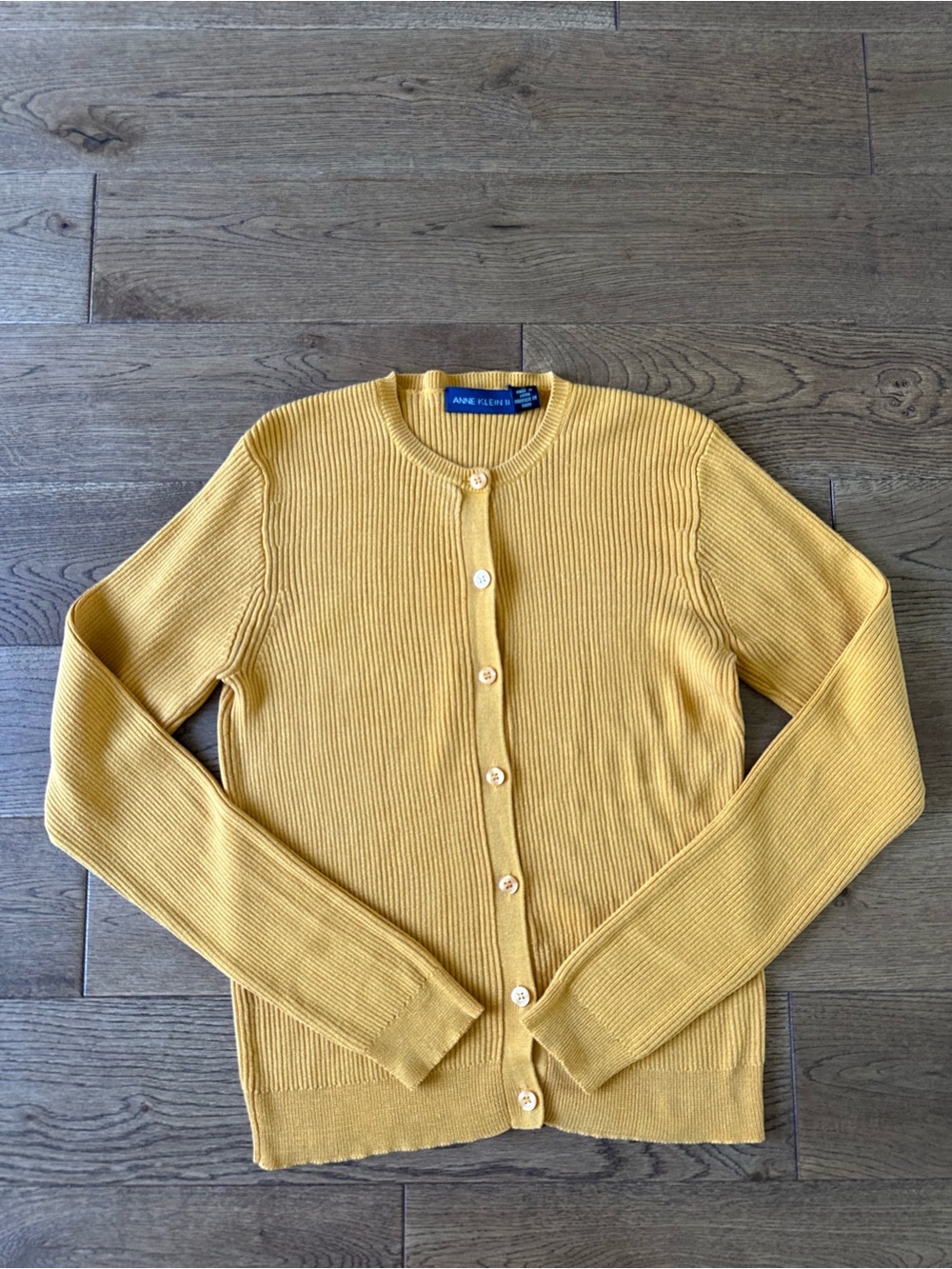Vintage 100% Silk Ribbed Knit Cardigan Sweater Button Down Yellow Sz M